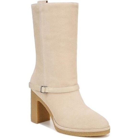 Franco Sarto Womens Paxton Mid Calf Heeled Gum Sole Boots Ecru White Suede 10 M - Picture 1 of 1